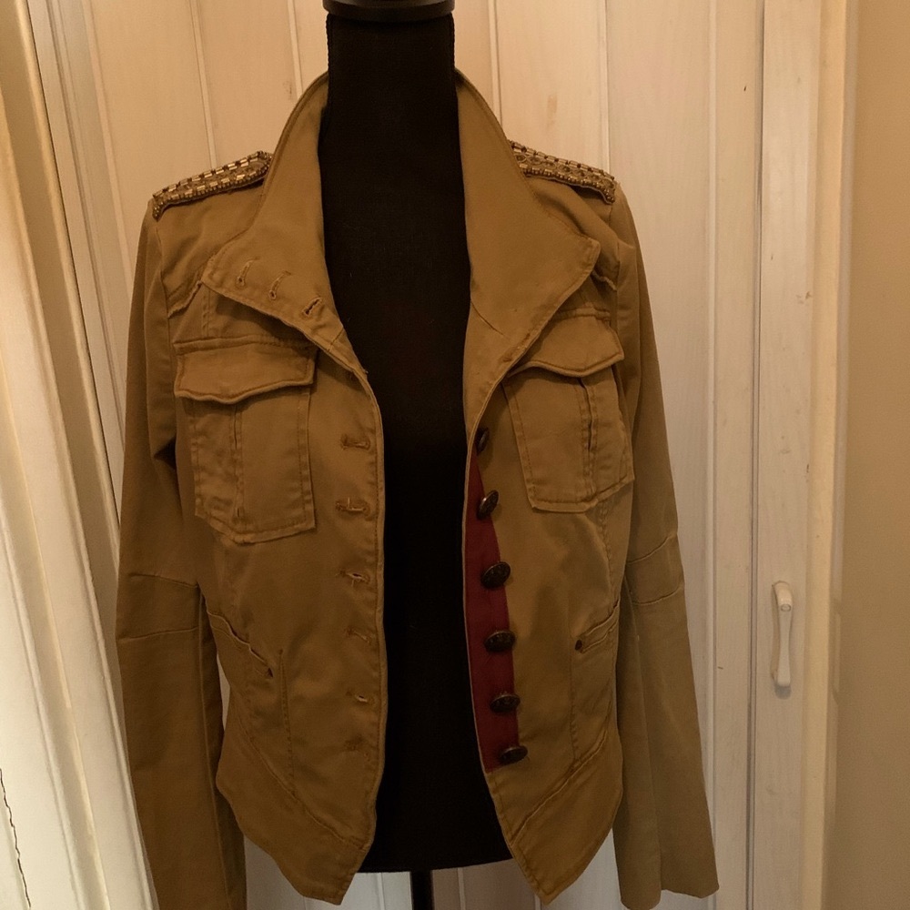 Free People Tan Vintage Military Style Jacket